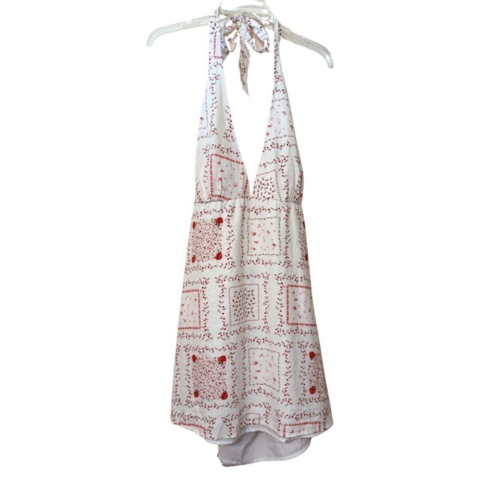 Hollister White‎ Red Valentine Heart Halter Linen Blend Mini Dress Coquette XL
